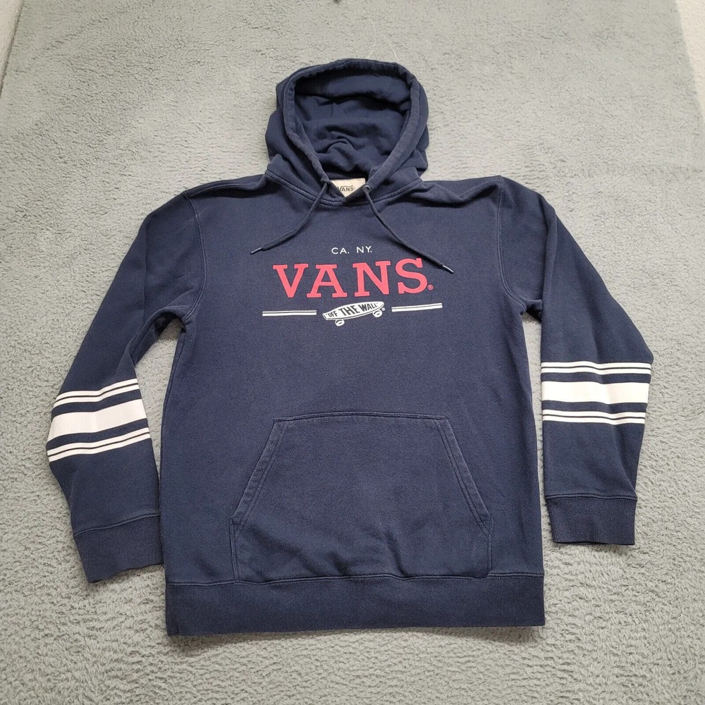 VANS Hoodie Mens Medium Blue Off The Wall Spellout Skateboard Jacket Logo Casual
